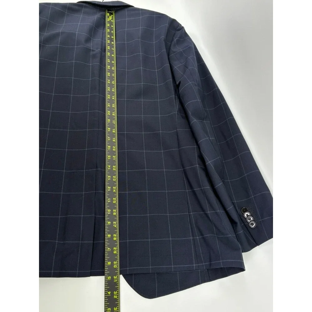 Banana Republic BR+ Performance Wool Blazer Navy Windowpane 44L Standard Fit